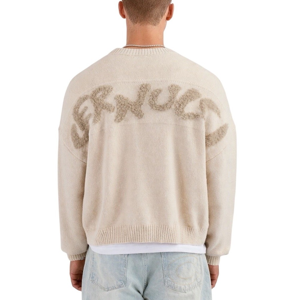 Cernucci Oversized Sweater Beige Knit Fuzzy Logo Crewneck‎ Unisex L Fit